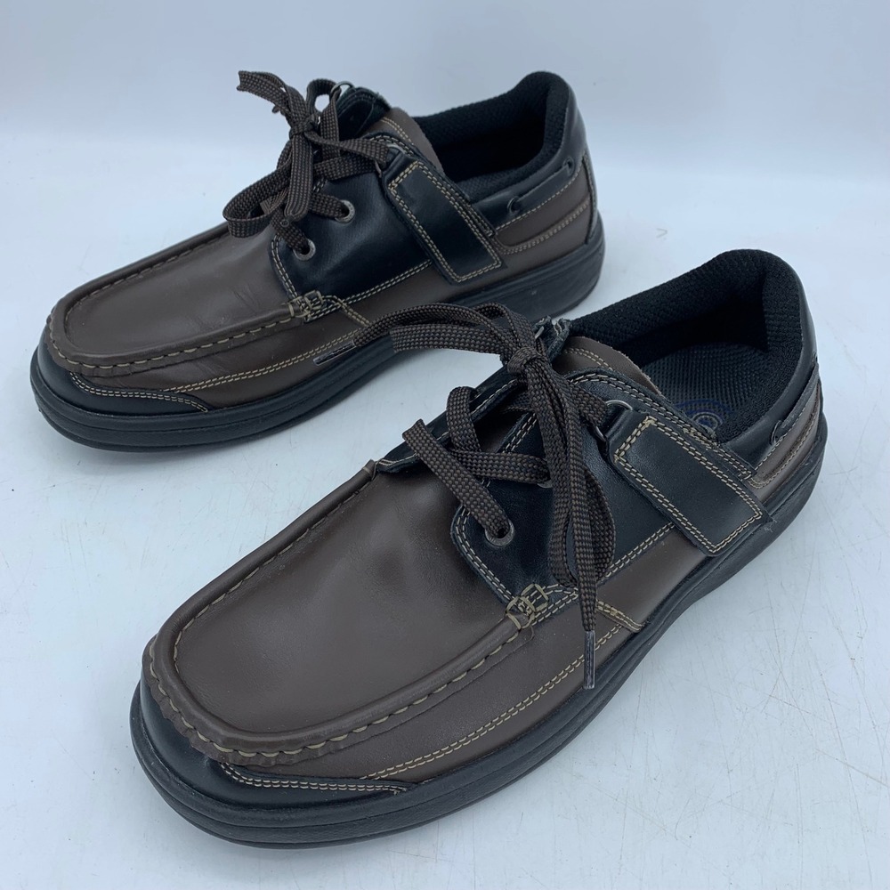 OrthoFeet 422 Mens 10 Brown Black Leather Orthopedic Boat Shoes Loafers Comfort